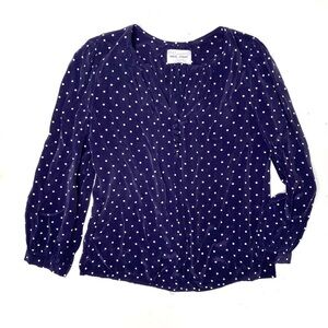 Anthropologie Maria Stanley 100% Silk Polka Dot Blouse Blue Popover Boho Top M